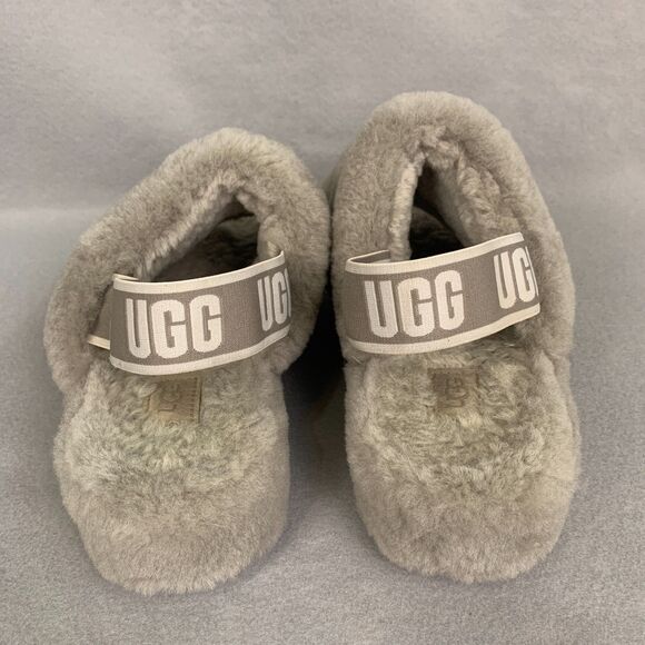 UGG Fluff Yeah Slide Sandals Size 8 Gray Shearling Fuzzy Slippers Cozy Comfort - Picture 3 of 5
